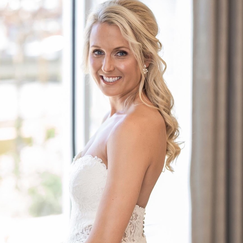 Mikaella Bridal White Crepe + Lace Wedding Dress. Size 2.
